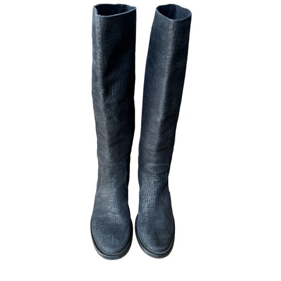 Sigerson Morrison Tall Boots Black Leather Embossed Croc Print Size 8 $695 - Picture 4 of 7